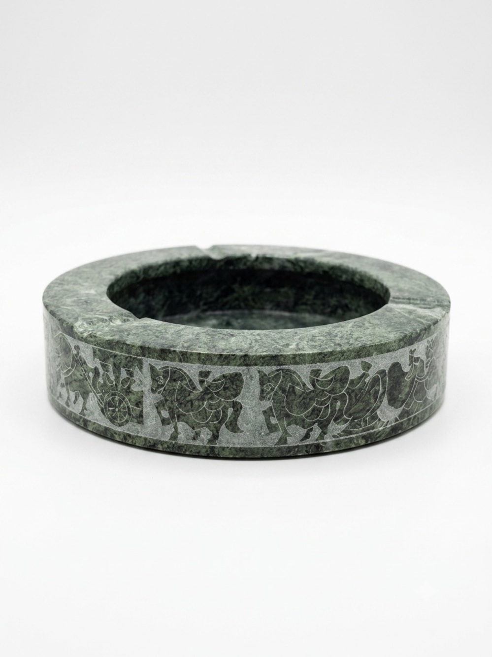Vintage Solid Marble Mid Century Table Accent Ash Tray Catchall Bowl Greek Motif